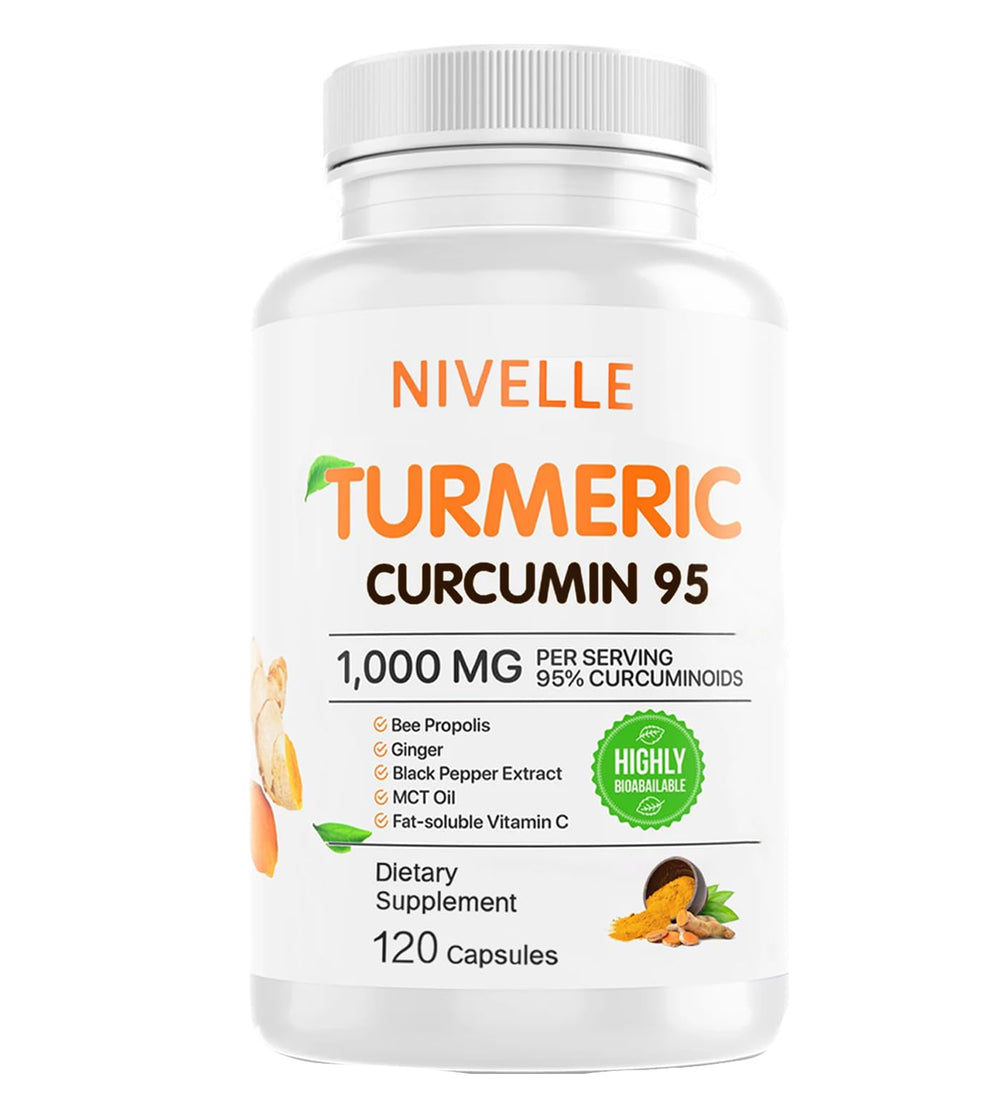 NIVELLE Turmeric Curcumin bottle closeup highlighting premium blend