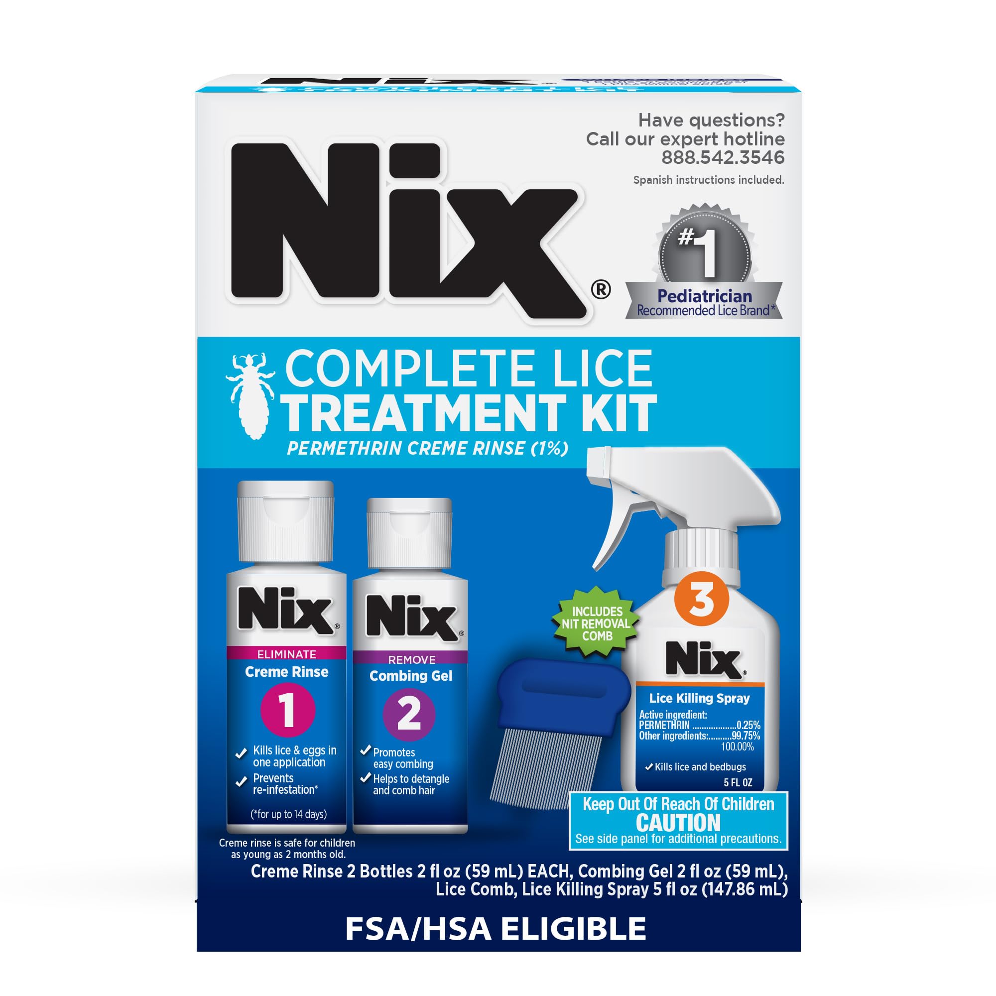 Nix complete lice treatment kit for family use, all-in-one solution.
