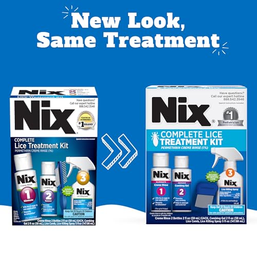 Nix creme rinse application close-up shows lice-killing formula in action.