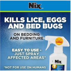 Nix Lice & Bed Bug Killing Spray close-up of odor-free formula on label.