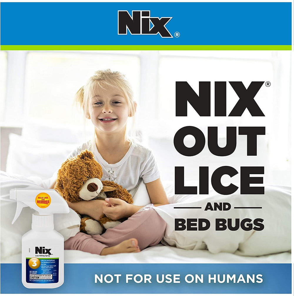 Nix Lice & Bed Bug Killing Spray instruction label emphasizes safe home use.