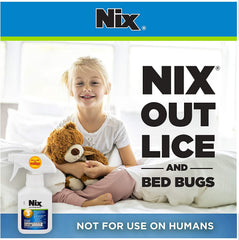 Nix Lice & Bed Bug Killing Spray instruction label emphasizes safe home use.