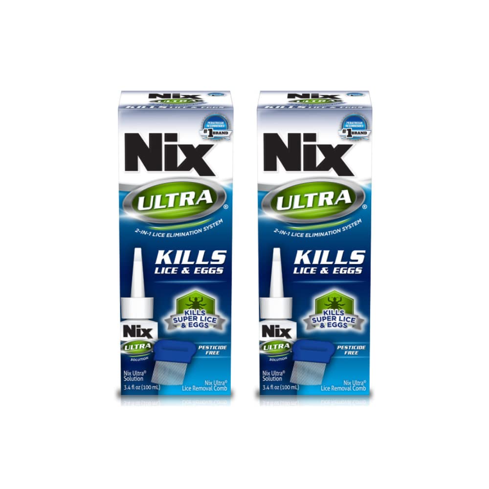 Nix Ultra 2-in-1 lice treatment bottle for fast, effective head lice care.