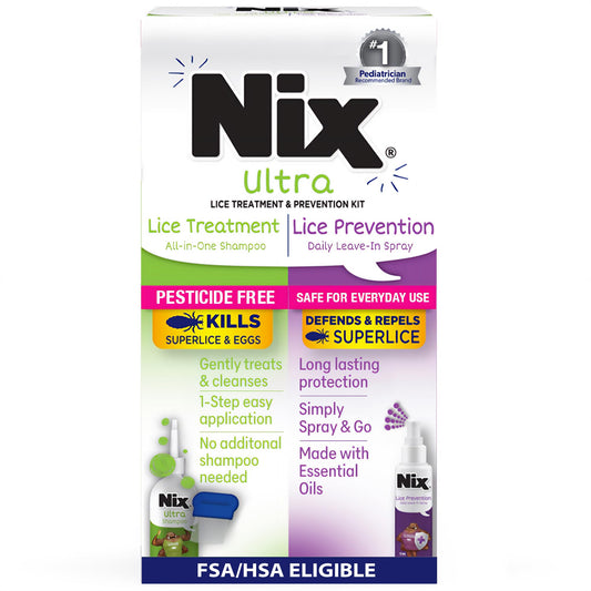 Nix Ultra All-in-One Shampoo kills lice and eggs for home treatment
