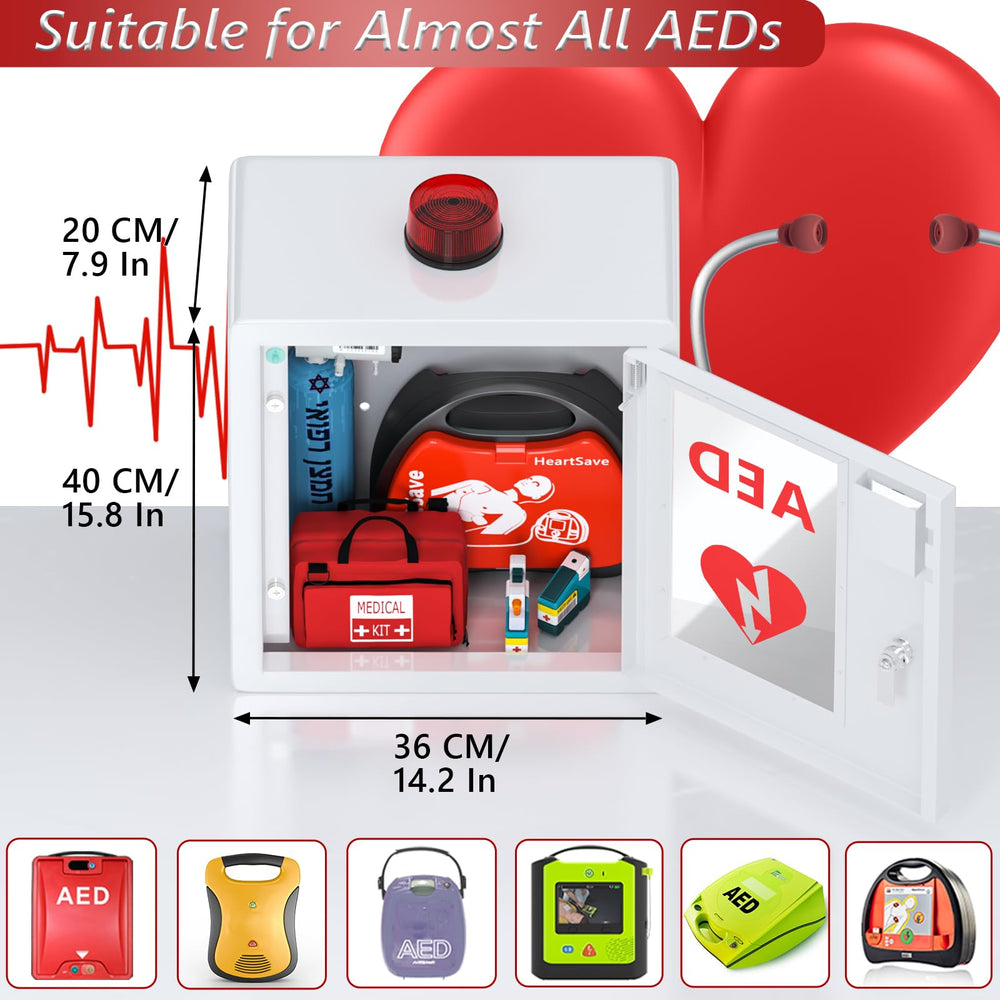 NLShan AED cabinet alarm and strobe alerting nearby staff.