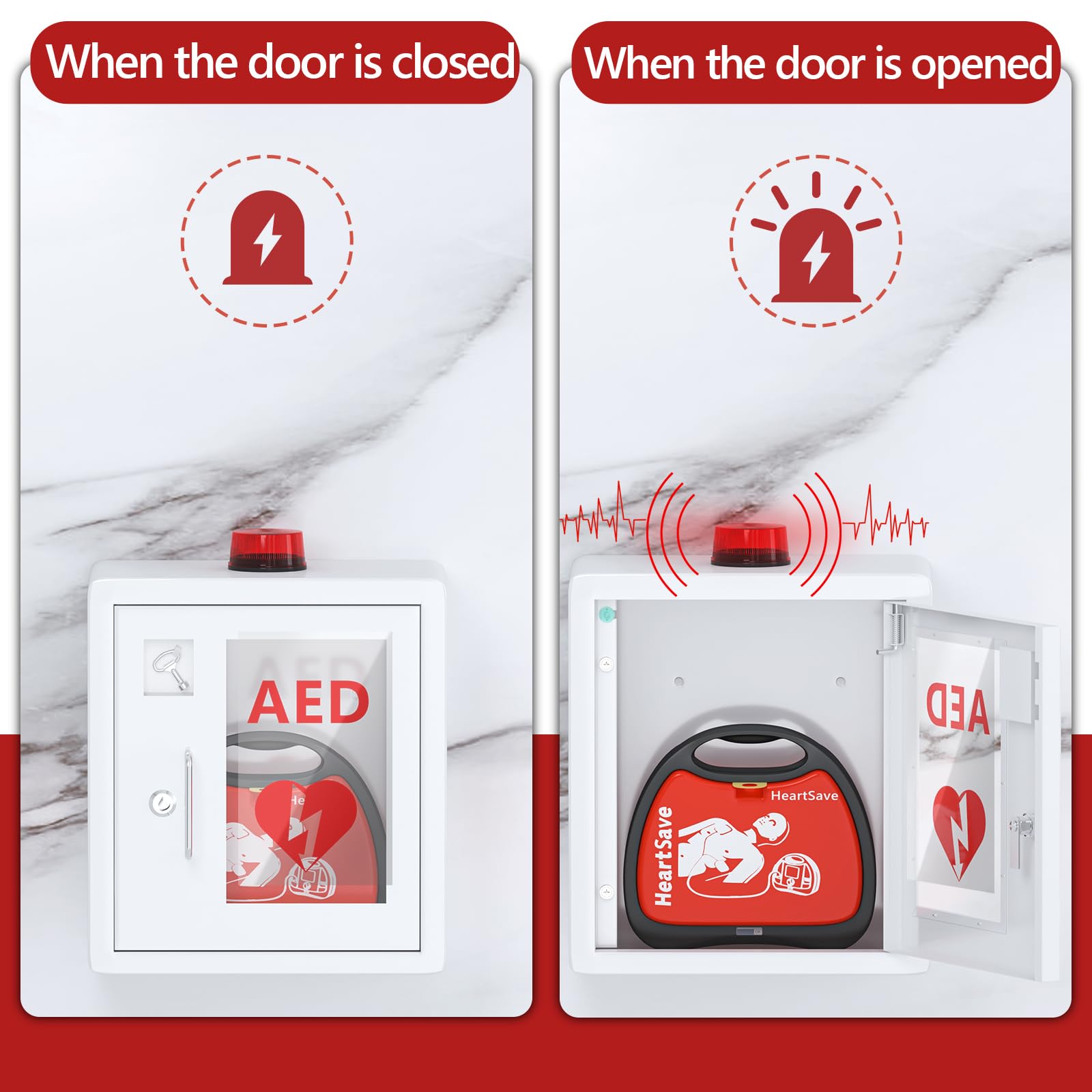 NLShan AED cabinet plexiglass window enables quick content check.