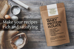 NMNWed unflavored whey protein pour, blends smoothly into shakes and recipes.