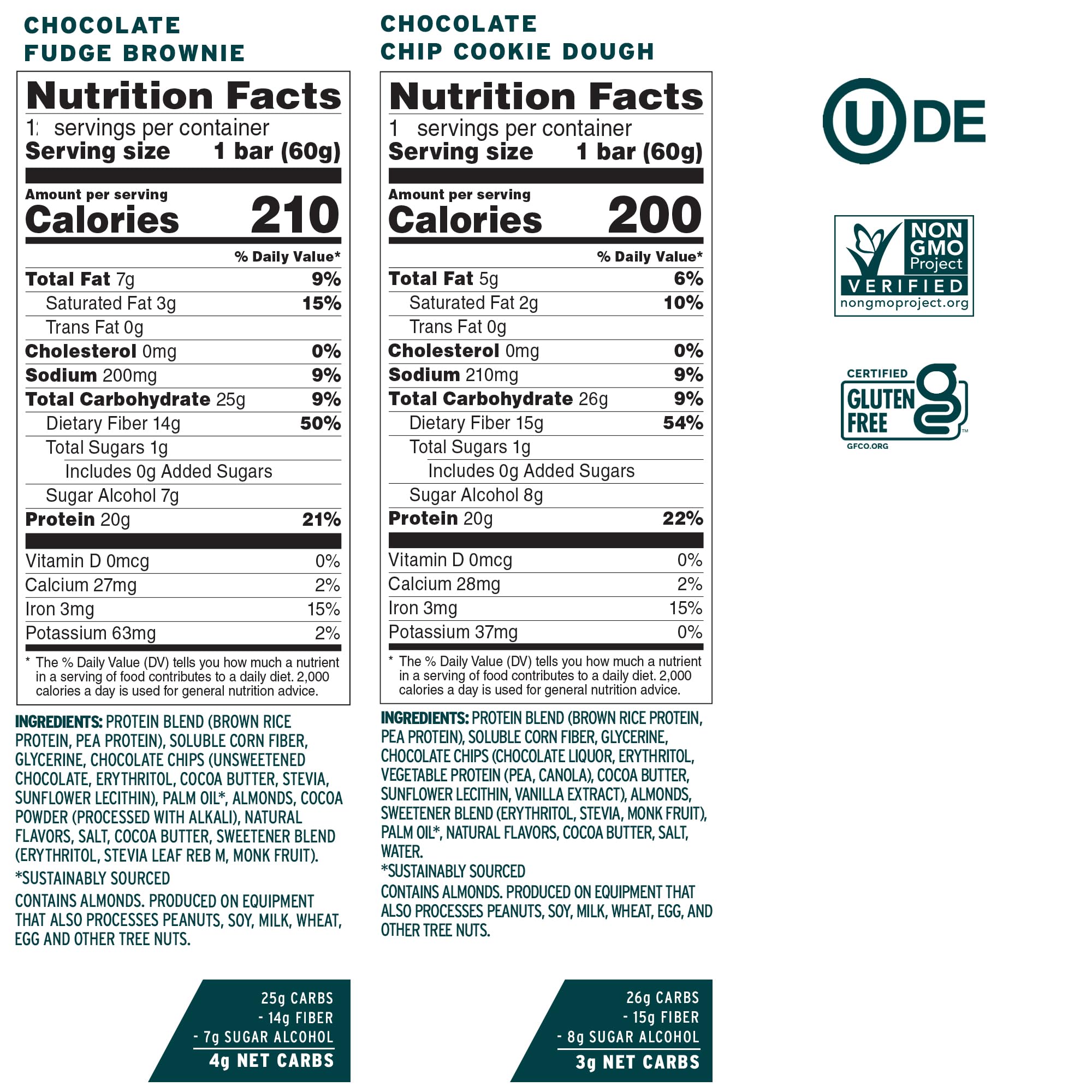 No Cow vegan protein bars front view highlighting 20g protein per bar