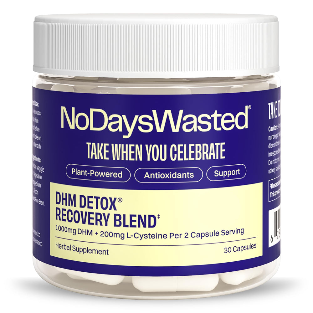 No Days Wasted DHM Detox jar ready for evening use to support next-day freshness