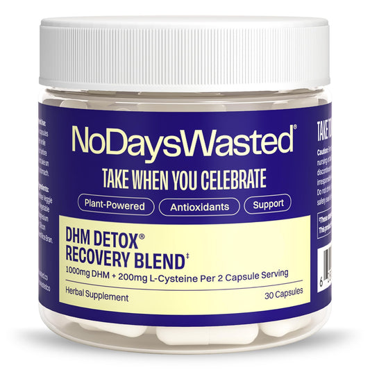 No Days Wasted DHM Detox jar ready for evening use to support next-day freshness