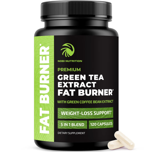 Nobi Nutrition Green Tea Pills jar front with energy and metabolism support