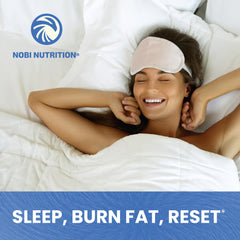 Label closeup of Nobi Nutrition Night Time Fat Burner showing usage and benefits