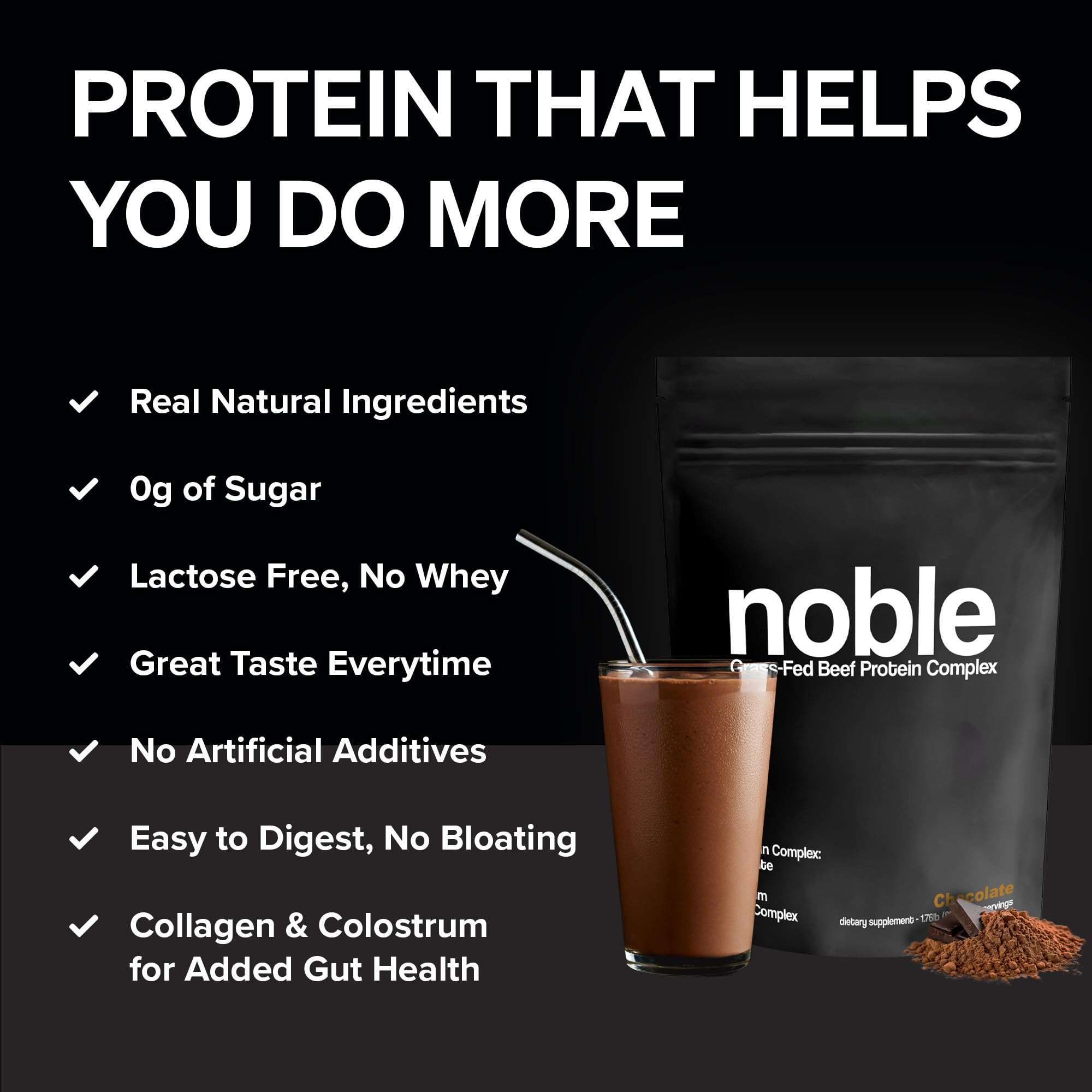 Noble Origins grass-fed beef protein ingredient highlights quality amino acids for everyday recovery.