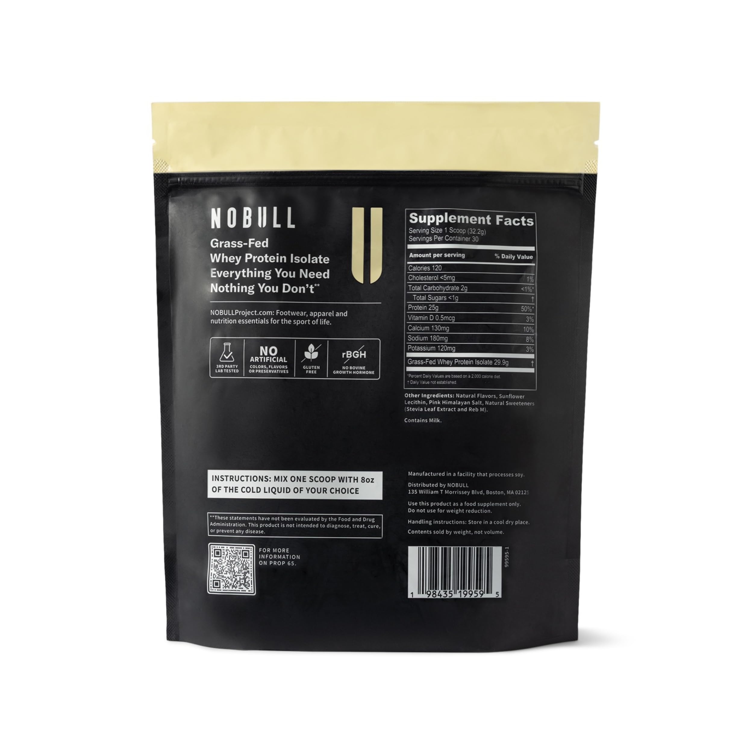 NOBULL grass-fed label close-up emphasizing clean ingredients and quality.