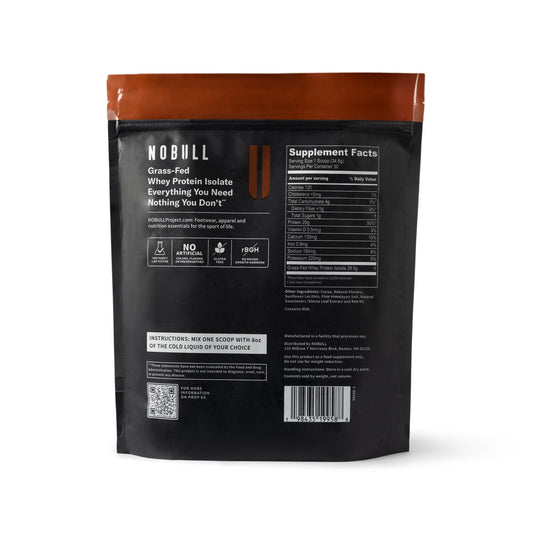 NOBULL Grass-Fed Whey Isolate scoop displaying high-protein per serving.