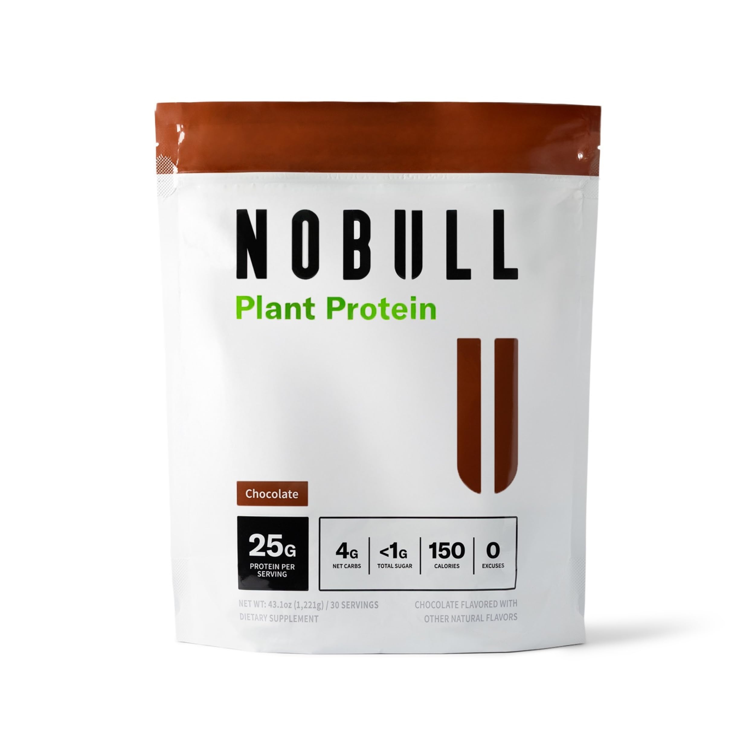 NOBULL plant protein bottle featuring chocolate flavor for post-workout fueling.