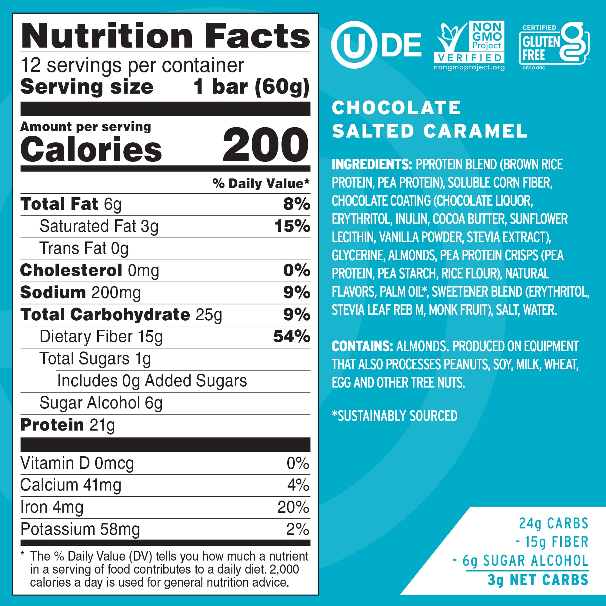 No Cow High Protein Bar opened, revealing chewy texture of plant-based protein.