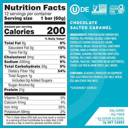 No Cow High Protein Bar opened, revealing chewy texture of plant-based protein.