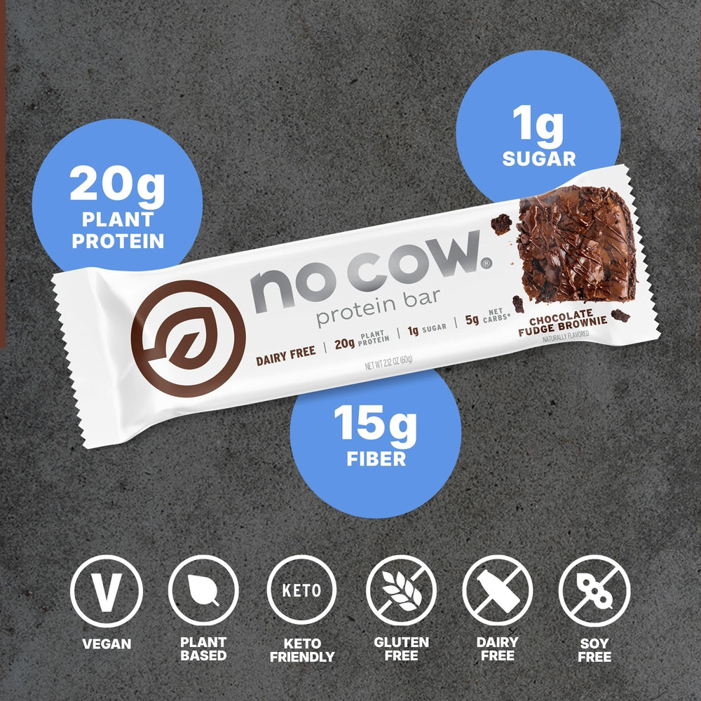 No Cow low-sugar high-fiber snack bar supports digestion and fullness.