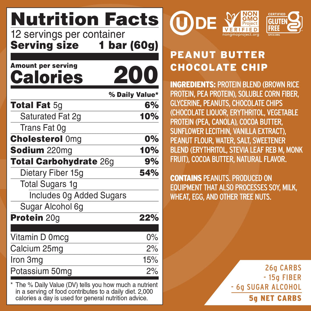 No Cow vegan bar closeup shows creamy peanut butter and chocolate chips for a satisfying snack