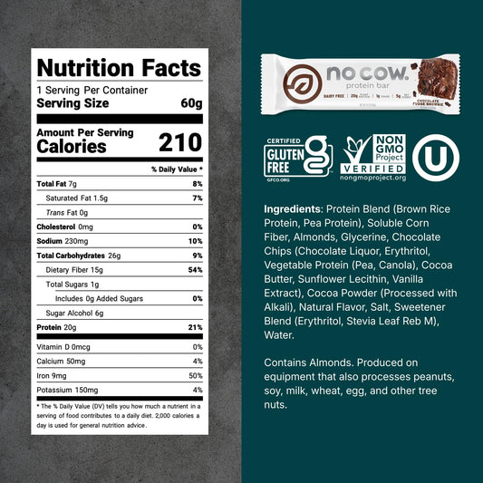 No Cow plant-based protein bar with 20g protein, great after training.