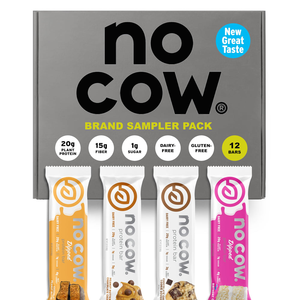 No Cow vegan protein bars pack-12: convenient plant-based snack for on-the-go energy.