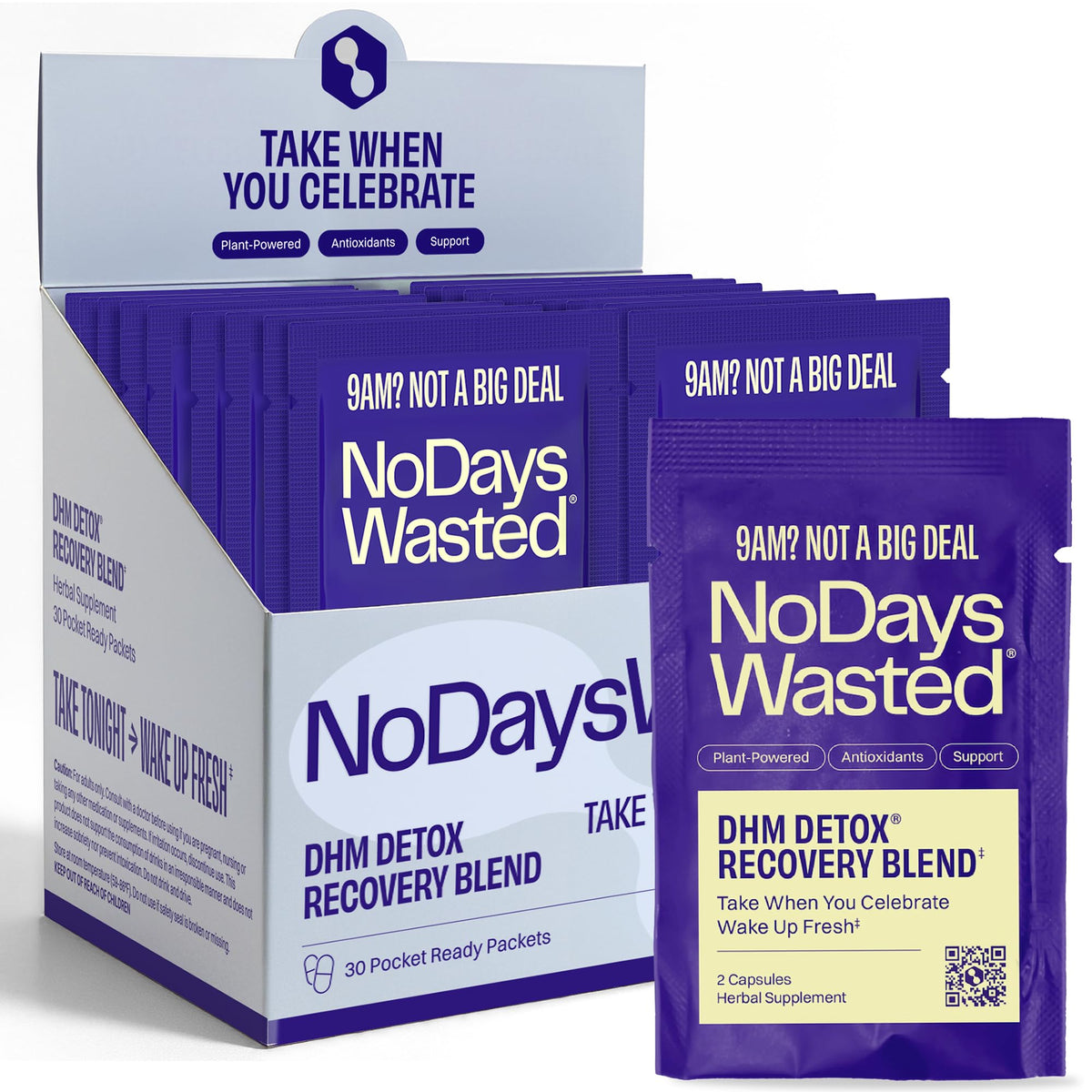 No Days Wasted DHM Detox night capsules for effortless bedtime support after celebration