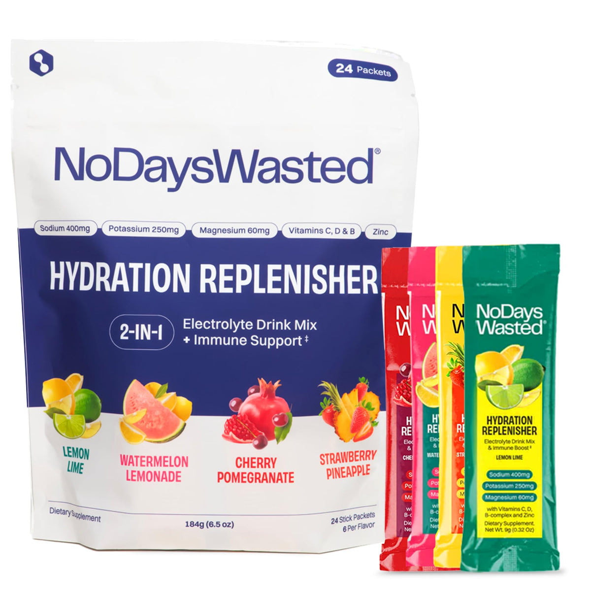 No Days Wasted Hydration Replenisher Lemon Lime stick packet for fast electrolyte support.