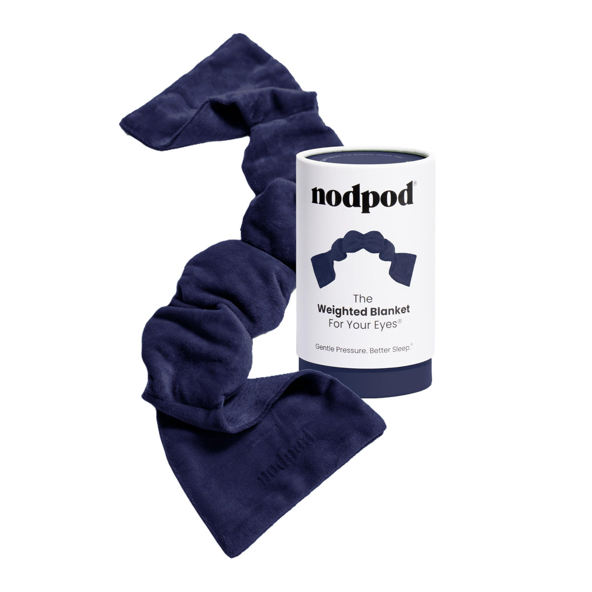 Nodpod gentle pressure sleep mask front view shows the four-pod design for a soothing fit.