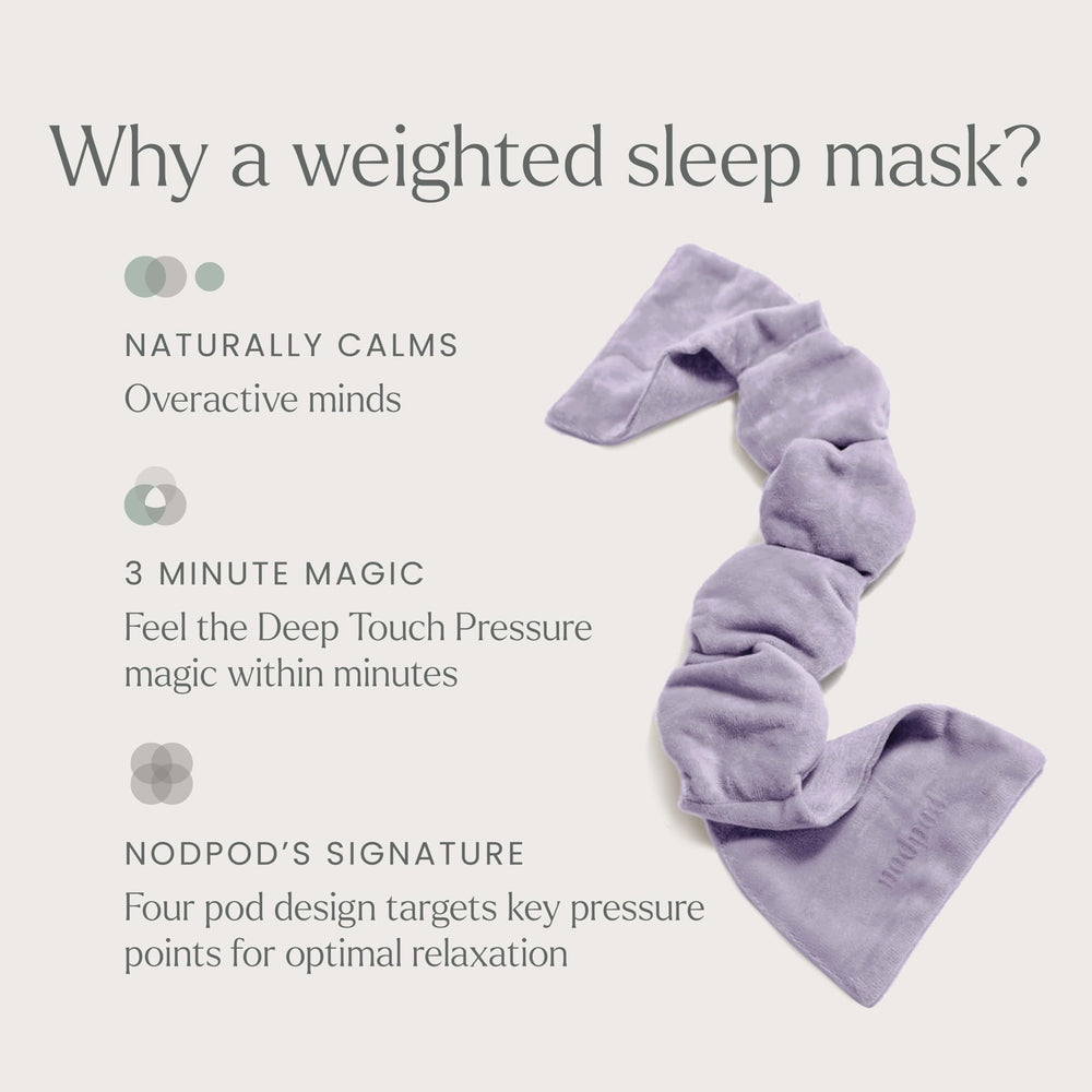 Nodpod sleep mask on side for a calm, weighted fit