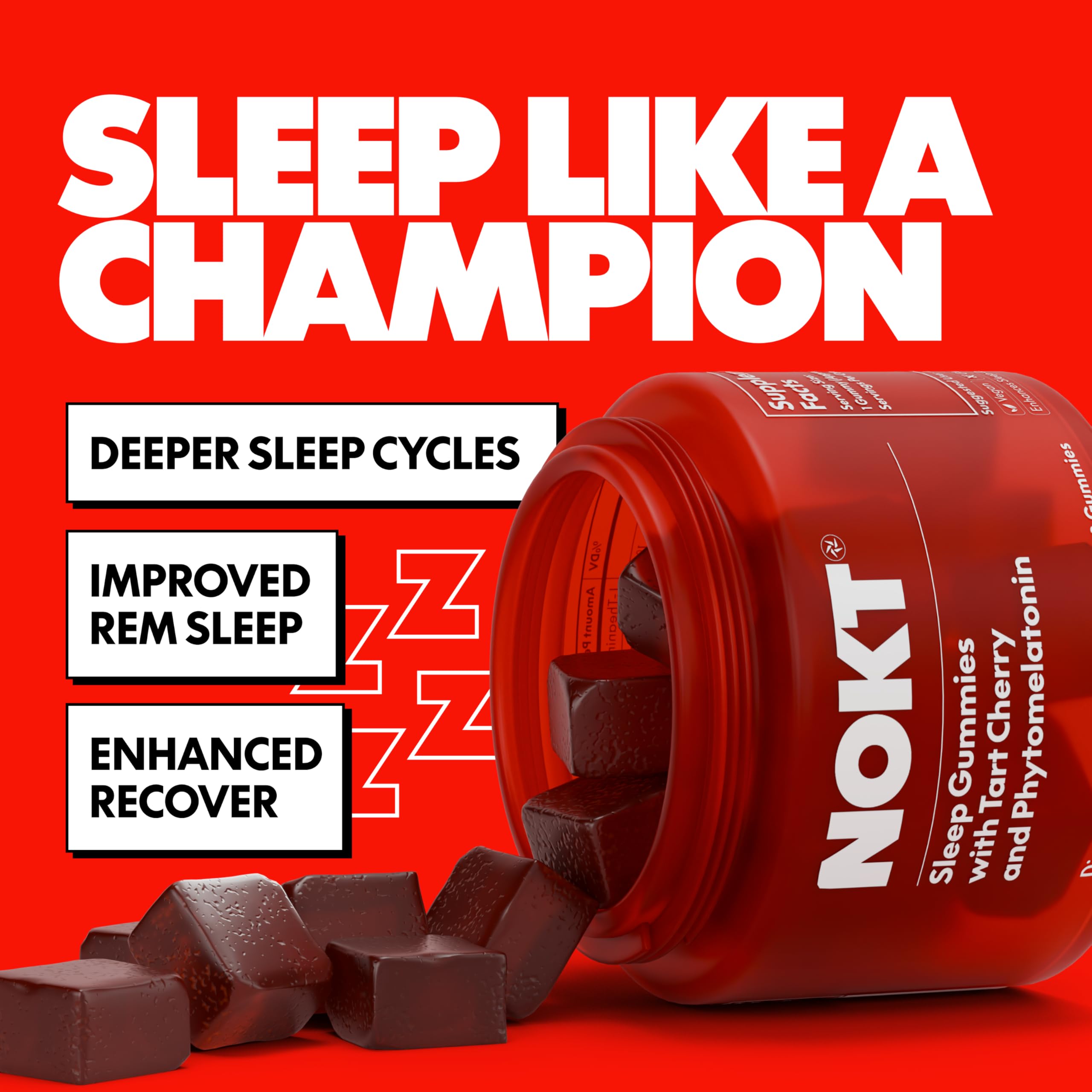 NOKT Sleep Gummies close-up shows real tart cherry flavor for nightly ritual.