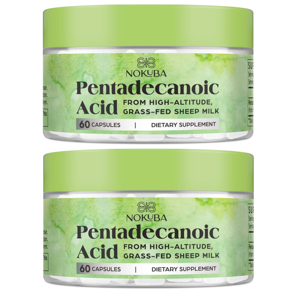 Nokuba Pentadecanoic Acid 300mg bottle for daily supplementation.