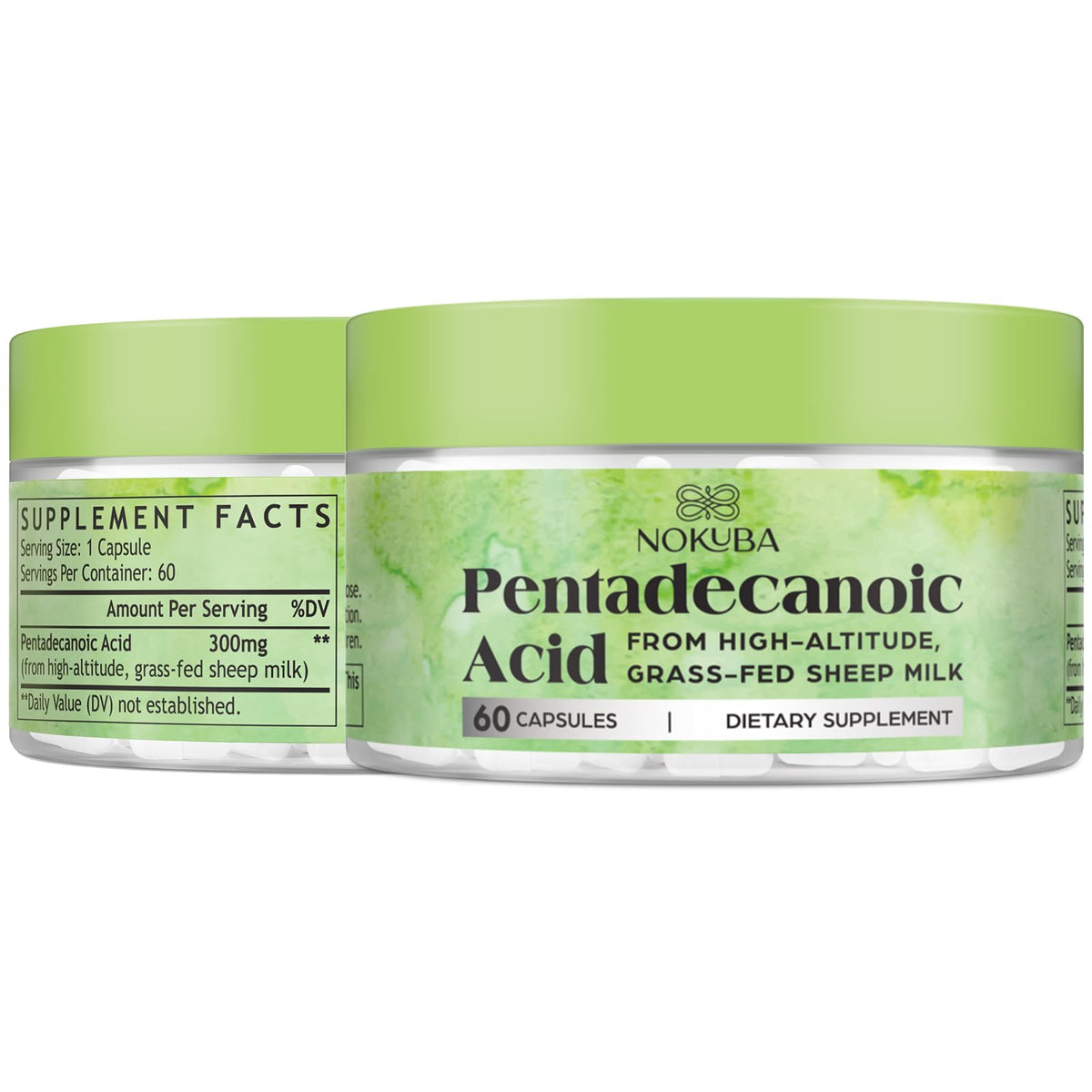 Nokuba Pentadecanoic Acid C15 bottle showing a clean label for daily use.