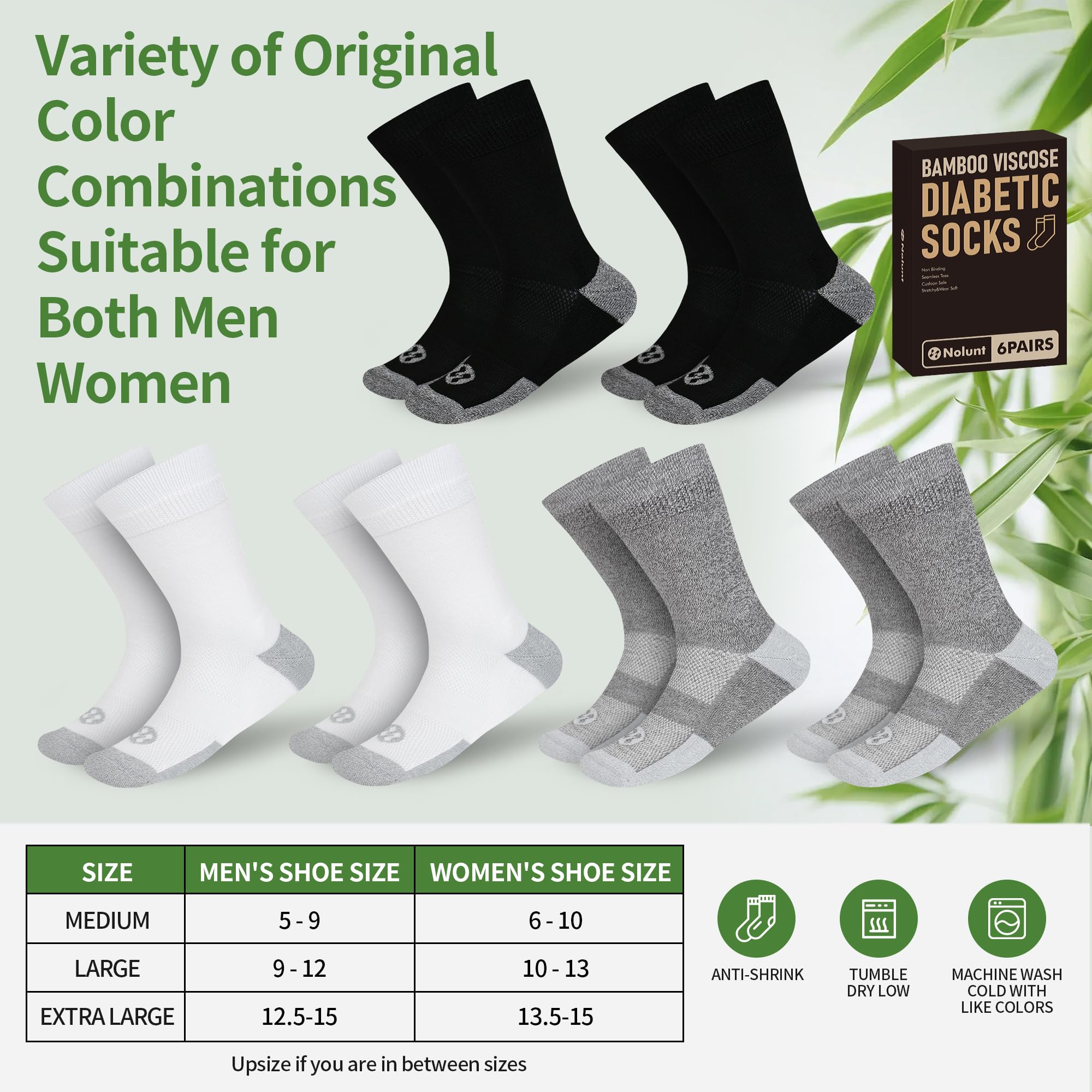 NOLUNT diabetic socks bamboo-viscose: breathable, moisture-wicking for all-day dryness.