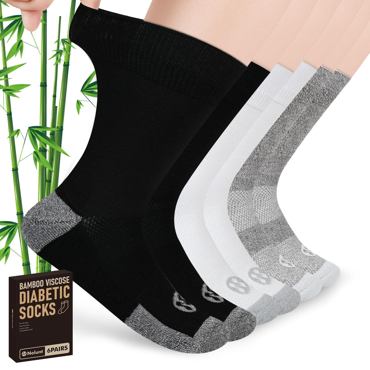 NOLUNT diabetic socks packaging: stylish box and gift-ready presentation for thoughtful care.