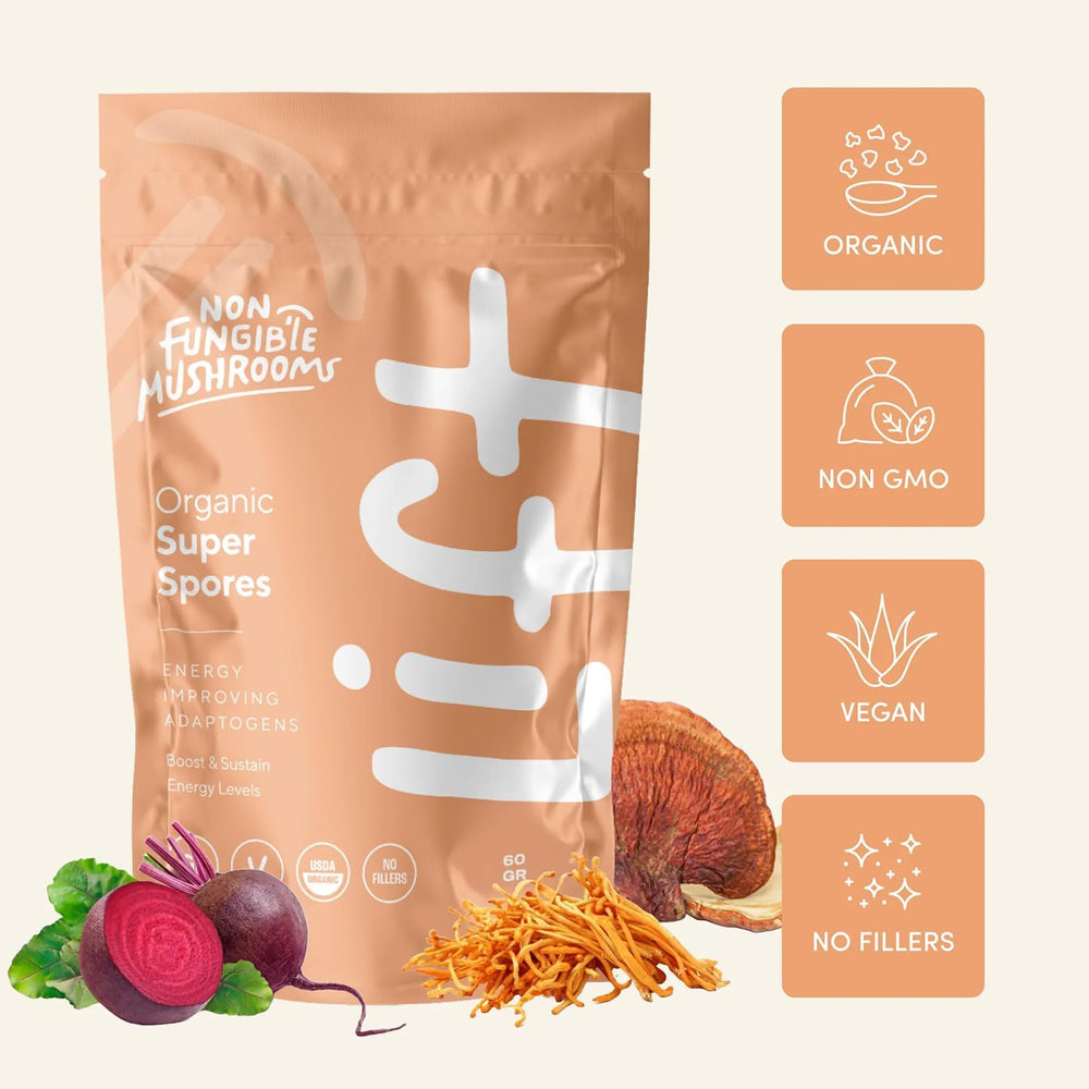 Non Fungible Mushrooms Lift powder scoop showing convenient daily serving for your routine.