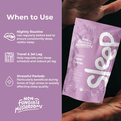 Non Fungible Mushrooms Sleep organic label signals clean, natural ingredients.