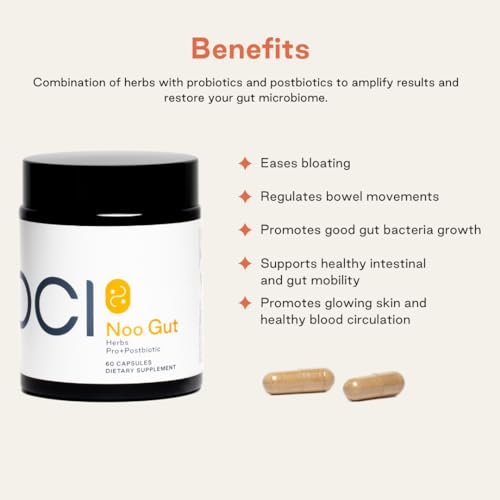 NOOCI NOO Gut bottle pour illustrating easy daily intake for bloating relief