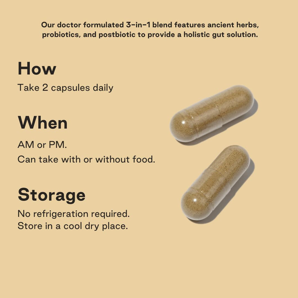 NOOCI NOO Gut flatlay with capsules and herbs for daily routine