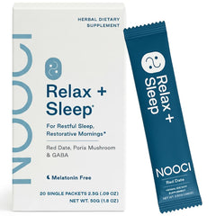 NOOCI Relax + Sleep sachet packaging ready to mix for a calming night routine.