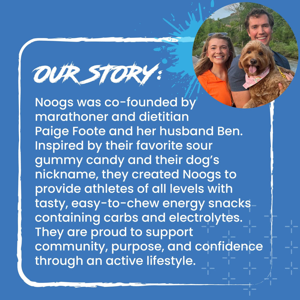 Noogs Sour Energy Chews in cycling jersey for mid-ride fuel.