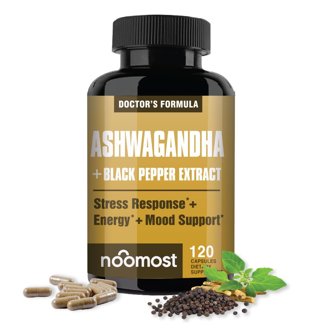 NooMost Ashwagandha 1200mg bottle on desk supports calm and focused energy