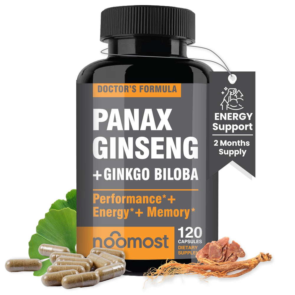 NooMost bottle pour of Korean Red Panax Ginseng suggesting daily energy support