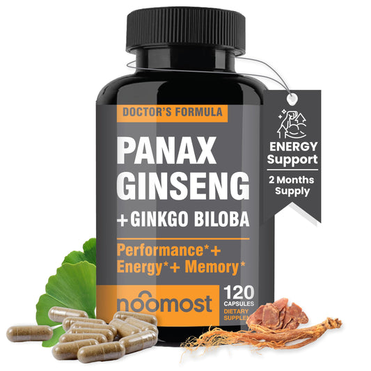 NooMost bottle pour of Korean Red Panax Ginseng suggesting daily energy support