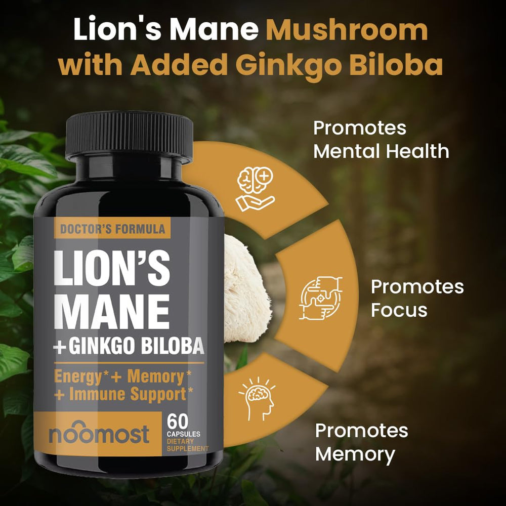 NooMost Ginkgo Biloba capsules emphasizing mental sharpness and circulation support.