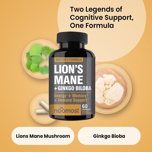 NooMost Lions Mane capsules pour, easy daily intake with water.