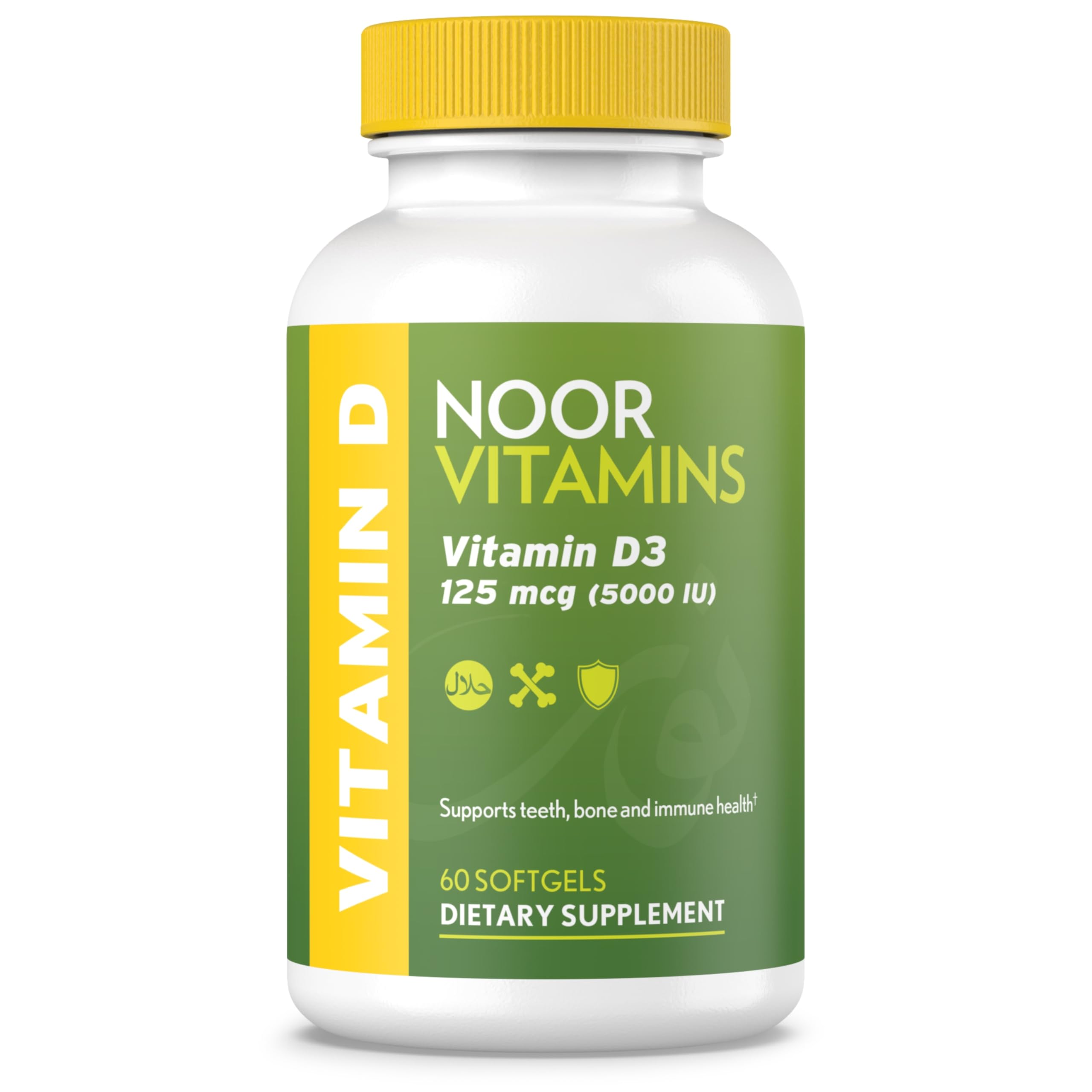 Noor Vitamins D3 softgel bottle for daily bone and immune support.