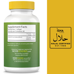 Close-up of Noor Vitamins D3 softgels highlighting easy swallowing.