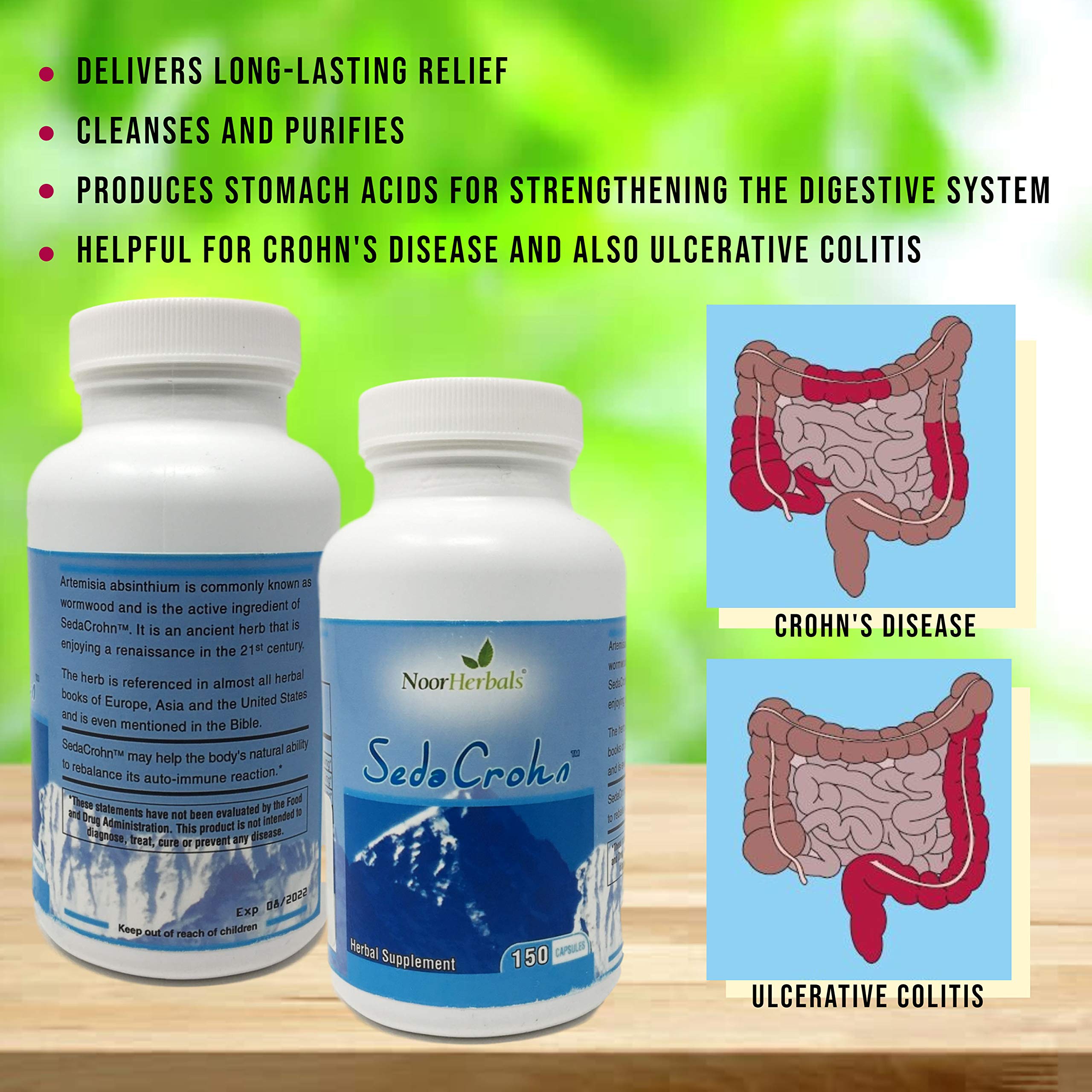 NoorHerbals SedaCrohn bottle being poured for easy daily use.