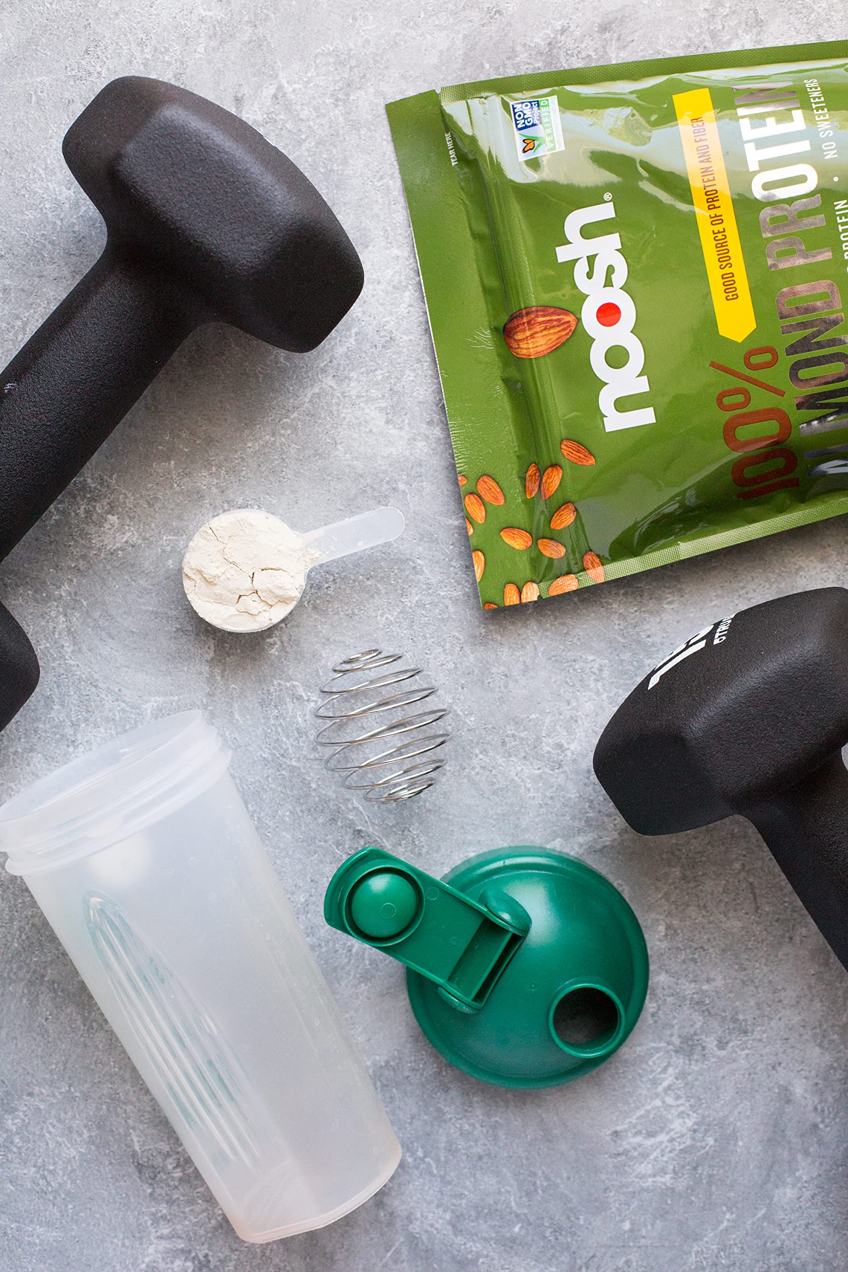 NOOSH almond protein powder bag front showing unflavored formula